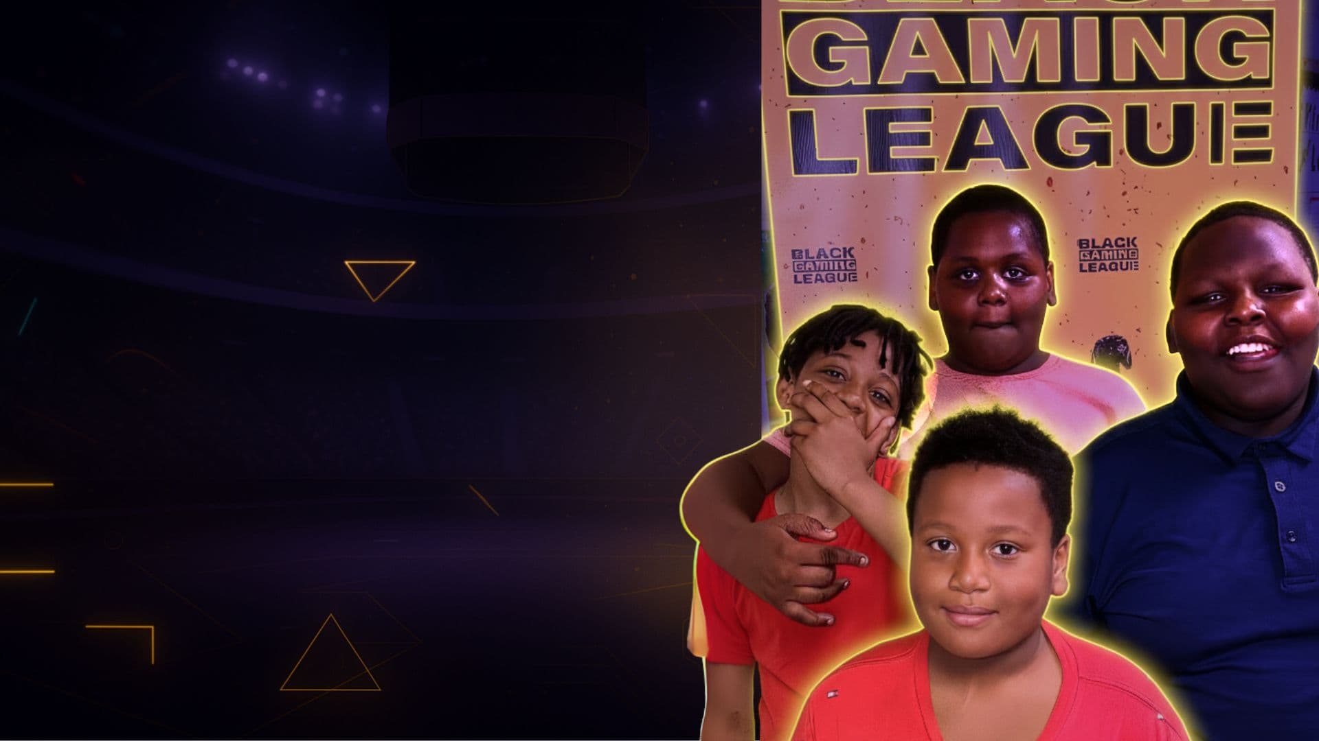 Black Gaming League students in neon-lit gaming arena